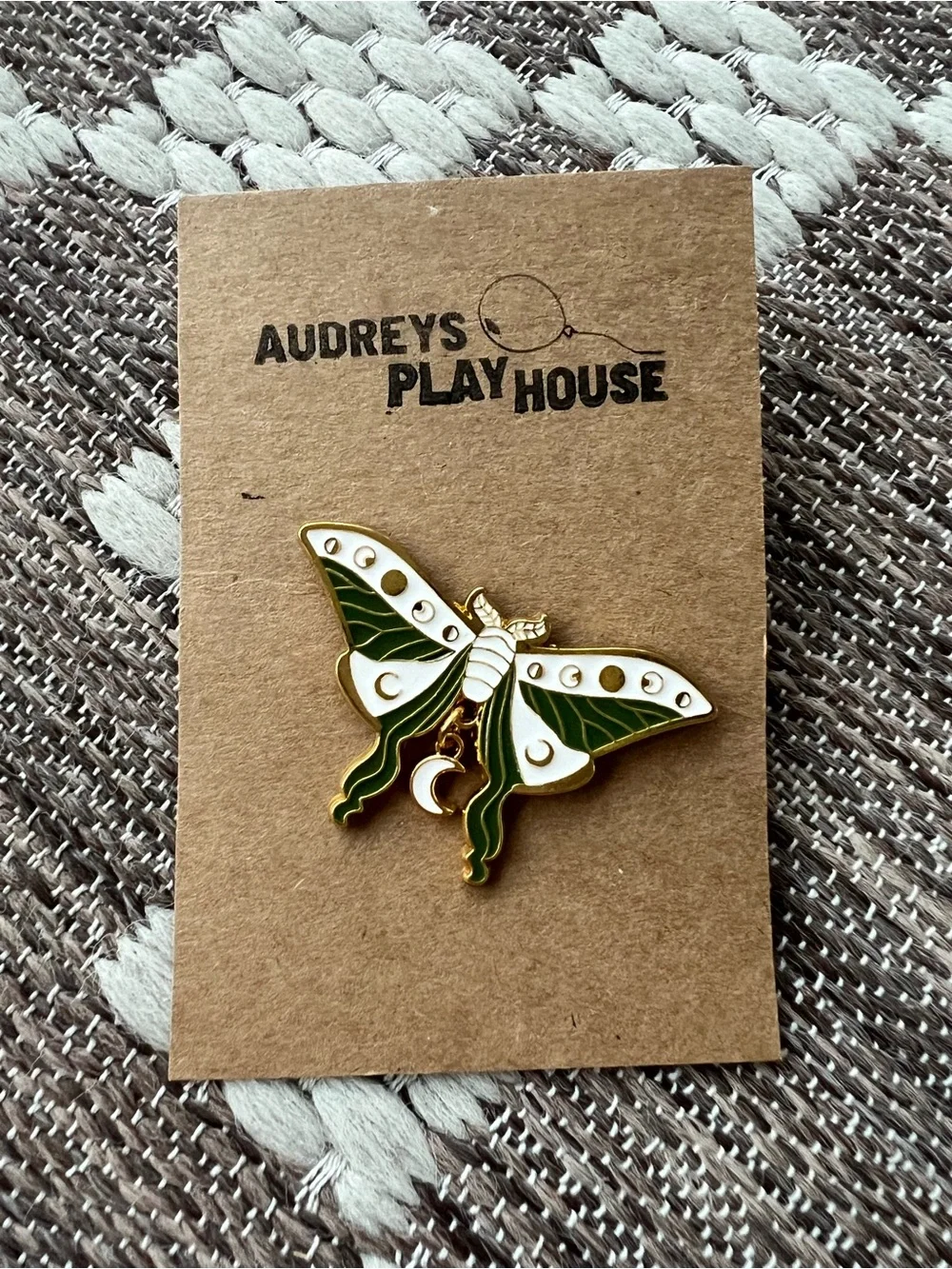 NWT Audreys Playhouse Green & White Moth Enamel Pin